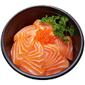 Naeki's Salmon donburi with fresh salmon sashimi, ikura, and parsley.