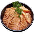 Naeki's Donburi bowl with aburi (seared) salmon and parsley.