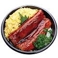 Unagi donburi with grilled eel, scrambled eggs, and parsley.