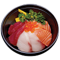Naeki's Chirashi donburi with tuna, salmon, white fish sashimi, ikura, and parsley.