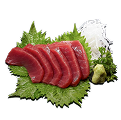 Naeki's Tuna sashimi (maguro) plate with shiso leaf, wasabi, daikon, and parsley.