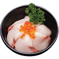 Naeki's Donburi bowl with white fish sashimi and ikura, garnished with parsley.