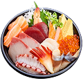 Naeki's Ultimate chirashi donburi with tuna, salmon, white fish, octopus, ark shell, shrimp, mackerel, tamagoyaki, crab stick, and ikura.